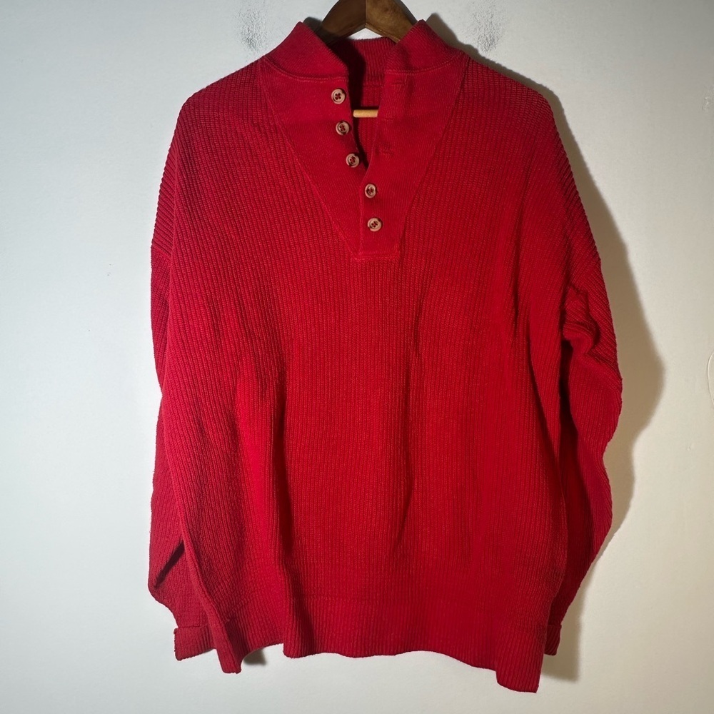 Men's Red Sweater with Button Collar